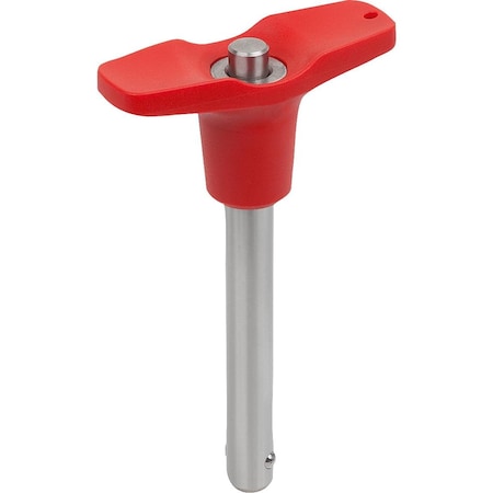 Ball Lock Pin W T-Grip, D1=10, L=40, L1=8,9, L5=48,9, Stainless, Comp: Plastic Comp:Red Ral3020